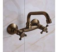 GXRQLHYZ Robinet de lavabo Salle Bain en Laiton Antique Classique/Bronze Noir Robinet Cascade Bec mitigeur Montage Mural(Antique Brass Q)