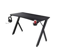 GXTrust Dynamus Bureau 120x60 cm, Table Gamer avec Pieds Métalliques, Noir | Support de Casque et Porte-gobelet, Système de Gestion des Câbles, Bureau Ordinateur PC