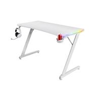 GXTrust Luminus Bureau Gaming LED RGB Alimentation USB 120 x 60 cm, Blanc | 10 Modes de Couleur, Bureau Gamer avec Support de Casque et Porte-gobelet, Table Gaming pour PC Setup Streaming