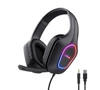 GXTrust Rayne Casque Gaming Léger pour PC/Console, Éclairage LED, Noir | Alimenté par USB, Transducteurs 50mm, Jack 3.5mm, Casque Gamer Filaire Over-Ear avec Micro pour Ordinateur Portable