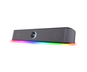 GXTrust Rhox Barre de Son RGB 12 W (6 W RMS) Éclairage LED, Gris | Enceinte PC Stéréo, Câble AUX 3.5 mm, Alimentation USB, Format Compact, Haut Parleur 2.0 pour Ordinateur Portable TV