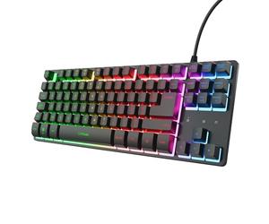 GXTrust Thado Disposition Française (AZERTY) Clavier Gamer TKL, Noir | Clavier Filaire Compact (20% Plus Petit) à Membrane, Éclairage LED Multicolore, Câble USB de 1,8 m, PC Ordinateur Portable