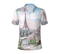 GXUNGT Belle Tour Eiffel Paris Imprimer Hommes Manches Courtes Mode Polo Chemises Golf Chemises Formelle Manches Courtes Revers Chemises, Noir , XL