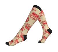 GXUNGT Chaussettes montantes pour mollet avec imprimé couronne rouge, adaptées pour la course, le cyclisme et les voyages., 3 noir, Taille unique