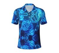 GXUNGT DNA Chain Photo Print Polo à manches courtes tendance pour homme, chemises de golf, chemises formelles à manches courtes, Noir , L