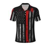 GXUNGT Firefighter Axe Red Line Flag Print Polo à manches courtes tendance pour homme Chemises de golf Chemises formelles à manches courtes Revers, Noir , XXL