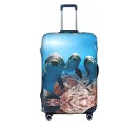 GXUNGT Housse de bagage de voyage avec imprimé dauphin amusant qui vous regarde, housse de valise pliable personnalisée, parfaite pour tous les voyageurs, blanc, S