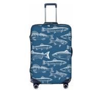 GXUNGT Housse de bagage de voyage avec imprimé poissons de l'océan, housse de valise pliable personnalisée, parfaite pour tous les voyageurs, blanc, S