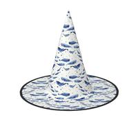 GXUNGT Petit chapeau de sorcière bleu avec imprimé baleine pour Halloween, chapeau de magicien, convient pour carnaval, Noël, bal masqué, fête costumée