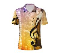 GXUNGT Polo à manches courtes pour homme, motif notes de musique, piano violon, chemise de golf, chemises formelles à manches courtes, Noir , S