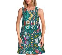 GXUNGT Robe sans manches pour femme imprimée sur le thème de la science de dessin animé, parfaite pour l'été, les mariages et les fêtes, longueur genou avec poches, Noir , XXL