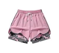 GXWYJMTE Short d'été pour femme, taille élastique, cordon de serrage, loisirs, double couche, short de sport avec poches, pantalon court invisible, confortable, respirant, léger, décontracté, pantalon