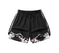GXWYJMTE Short d'été pour femme, taille élastique, cordon de serrage, loisirs, double couche, short de sport avec poches, pantalon court invisible, confortable, respirant, léger, décontracté, pantalon