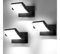 GXXG 3 Pièce 40W Applique Murale Exterieur LED 6000K Blanc Froid Noir Applique Murale Intérieure avec panneau LED pivotant à 350° Éclairage Extérieur Réglable de Façade en Aluminium Ip65 étanche