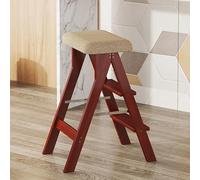 GXXINGIN Chaise échelle de bibliothèque Pliante en Bois convertibleEscabeau Portable et Repose-piedsPoids Maximum 100 kgÉlégant Rouge vin avec coussinIdéal pour Les Adultes et la décoration intérieur