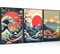 GXYARTB Lot de 3 affiches murales japonaises en fleurs de cerisier asiatiques avec paysage lunaire et lac - Images sur toile du mont Fuji - Impressions esthétiques de paysage naturel pour salon,