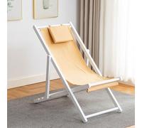 GXYHJVMFPSC Cadre Blanc Chaise de Plage extérieure Piscine Chaise Longue Chaise Pliante en Bois Massif Pause déjeuner Balcon Chaise en Toile-Orange||with Pillow