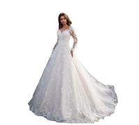 GXYHJVMFPSC Robe Soirée Evening Dresses Manches Longues pour Femme Robe Mariée Dentelle Transparente-White||M