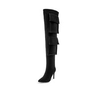 GXYHJVMFPSC Talons Hauts High Heels Bottes Aiguilles Femme Au-dessus Du Genou Bout Pointu Fermeture Éclair Latérale pour Accompagner Une Robe 10CM-black||39