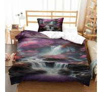 GXYUAOIEF Chute d'eaus Housse De Couette 2 Pièces 3D Pink - Purple Forêt Lits en Microfibre Ensemble avec 1 X Taies d'oreiller Zippée pour Enfants Filles Garçons Et Adolescents Single(135x200cm)