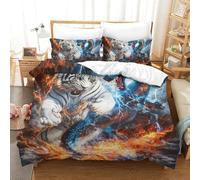 GXYUAOIEF Dragon Tigre Housse De Couette 3 Pièces 3D Bêtes mythiques Lits en Microfibre Ensemble avec Taie d'oreiller Zippée pour Adultes Enfants Double(200x200cm)