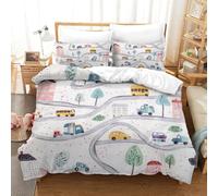 GXYUAOIEF Houssette Ville Joyeuse 3 pièces Impression 3D Voitures et Routes Ensembles de literie de qualité avec 2 taies d'oreiller Fermeture éclair pour Adultes Enfants Super King（260x220cm）