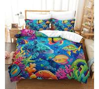 GXYUAOIEF Vie Marine Animaux Marins Housse De Couette 3 Pièces 3D Vie Marine Lits en Microfibre Ensemble avec Taie d'oreiller Et Fermeture Éclair pour Adultes Adolescents Et Enfants Double(200x200cm)