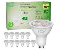 GY Ampoules GU10 LED Spot Classe A, 805LM Blanc Chaud 2700K，4,5W Équivalent 100W GU10 36° (Faisceau Étroit), Efficacité Energétique, Non-Dimmable, Lot de 12