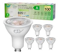 GY Ampoules GU10 LED Spot Classe A, 805LM Blanc Froid 6500K，4,5W Équivalent 100W GU10 36° (Faisceau Étroit), Efficacité Energétique, Non-Dimmable, Lot de 6