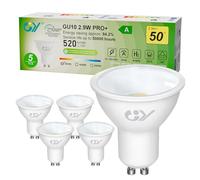 GY Ampoules LED GU10 Classe A 2.9W Equivalent 50W, 520LM 3000K Blanc Chaud, Angle de Lumière 110°, Ampoule GU10 Led Efficacité Energétique, Non-Dimmable, Lot de 5
