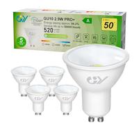 GY Ampoules LED GU10 Classe A 2.9W Equivalent 50W, 520LM 6500K Blanc Froid, Angle de Lumière 110°, Ampoule GU10 Led Efficacité Energétique, Non-Dimmable, Lot de 5