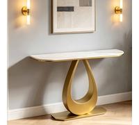 GY8PKVWKWQ Table D'appoint Console avec Dessus en Marbre, Table D'appoint D'entrée, Assemblage Facile, Dessus en Pierre Frittée, 70-120 Cm, for Entrée De Salon Derrière(Gold,120cm)