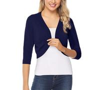 Gyabnw Boléro Femme Chic et Élégant Haut Court Manches 3/4 Veste Court Cardigan Top Robe Veste Gilet Cardigan pour Mariage Top et Haut de Tenues