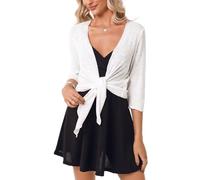 Gyabnw Boléro Femme Chic et Élégante Boléro Femme 3/4 Manches Côtelée Été Élégant Veste Court Boléro Robe Cardigan Ouverte Devant Cardigan Transparent Léger Adapté aux Voyages et À La Vie Quotidienne