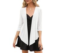 Gyabnw Boléro Femme Chic et Élégante Boléro Femme 3/4 Manches Côtelée Été Élégant Veste Court Boléro Robe Cardigan Ouverte Devant Cardigan Transparent Léger Adapté aux Voyages et À La Vie Quotidienne