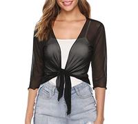 Gyabnw Boléro Femme Chic et Élégante Boléro Femme 3/4 Manches Côtelée Été Élégant Veste Court Boléro Robe Cardigan Ouverte Devant Cardigan Transparent Léger Adapté aux Voyages et À La Vie Quotidienne