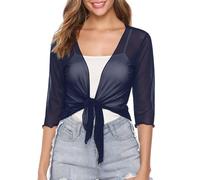 Gyabnw Boléro Femme Chic et Élégante Boléro Femme 3/4 Manches Côtelée Été Élégant Veste Court Boléro Robe Cardigan Ouverte Devant Cardigan Transparent Léger Adapté aux Voyages et À La Vie Quotidienne