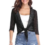 Gyabnw Boléro Femme Chic et Élégante Boléro Femme 3/4 Manches Côtelée Été Élégant Veste Court Boléro Robe Cardigan Ouverte Devant Cardigan Transparent Léger Adapté aux Voyages et À La Vie Quotidienne