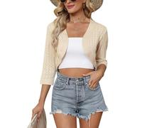 Gyabnw Boléro Femme Élégant Chic Haut Court Manches Trois Quarts Veste Courte Gilet Léger pour Robe de Mariage ou Soirée Tenue Habillée et Tenue Quotidienne