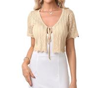 Gyabnw Cardigan Boléro Court Femme en Mousseline de Soie Gilet à Manches Veste Elégant Chic