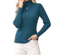Gyabnw Pull Col Roulé Femme à Manches Longues Pull Femme Hiver Chaud Chic Basique Elástique Pull Femme Tricoté Sweater Top Elegant,Bleu,S