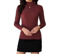 Gyabnw Pull Col Roulé Femme à Manches Longues Pull Femme Hiver Chaud Chic Basique Elástique Pull Femme Tricoté Sweater Top Elegant,A-Vin Rouge,XL