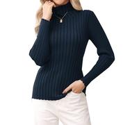 Gyabnw Pull Col Roulé Femme à Manches Longues Pull Femme Hiver Chaud Chic Basique Elástique Pull Femme Tricoté Sweater Top Elegant,Cyan Tibétain,L