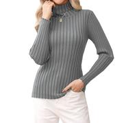 Gyabnw Pull Femme Col Montant Sexy, Pull Col Roulé Femme Hiver, Pull Femme Tricoté, Pull Tricot à Manches Longues, Pullover Sweater Top Blouse Chic et Elegant,Gris,M