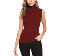 Gyabnw Pull Femme Col Roulé sans Mancheh Chic Gilet en Tricot Collants Vest Sweater Casual Pullover Chandail pour Printemps Automne Hiver,Vin Rouge,S
