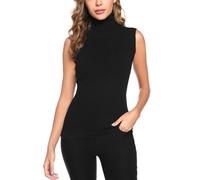 Gyabnw Pull Femme Col Roulé sans Mancheh Chic Gilet en Tricot Collants Vest Sweater Casual Pullover Chandail pour Printemps Automne Hiver,Noir,M