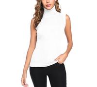 Gyabnw Pull Femme Col Roulé sans Mancheh Chic Gilet en Tricot Collants Vest Sweater Casual Pullover Chandail pour Printemps Automne Hiver,Blanc,L