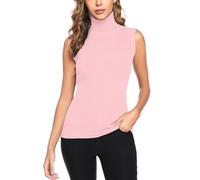 Gyabnw Pull Femme Col Roulé sans Mancheh Chic Gilet en Tricot Collants Vest Sweater Casual Pullover Chandail pour Printemps Automne Hiver,Rose,S