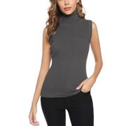 Gyabnw Pull Femme Col Roulé sans Mancheh Chic Gilet en Tricot Collants Vest Sweater Casual Pullover Chandail pour Printemps Automne Hiver,Gris Foncé,L