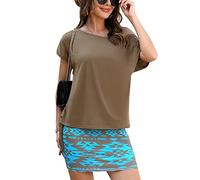 Gyabnw Robe d'Été Femme 2 Pièces Tenue Casual Chic T Shirt et Robes à Bretelles Robe Courte Décontractée Femmes Ronde Mode Plage Bureau Vacances